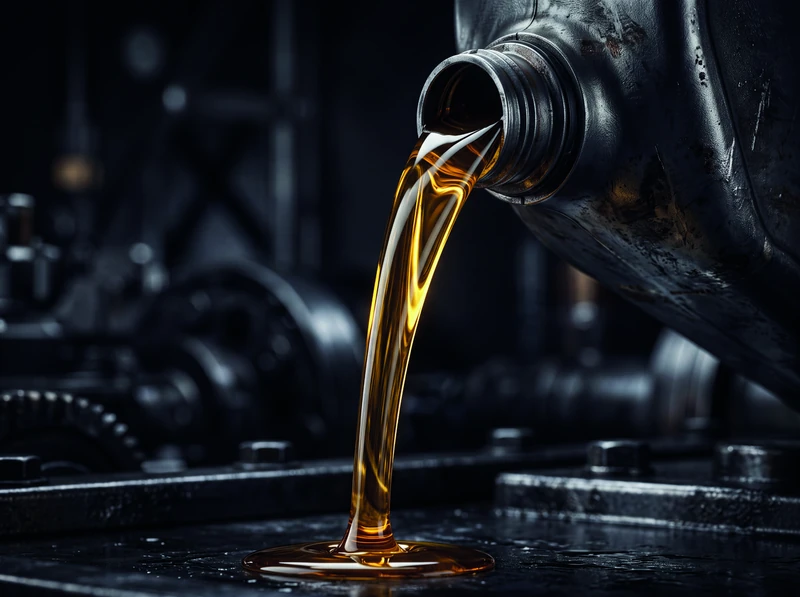 Aceite lubricante vertiéndose sobre un componente industrial